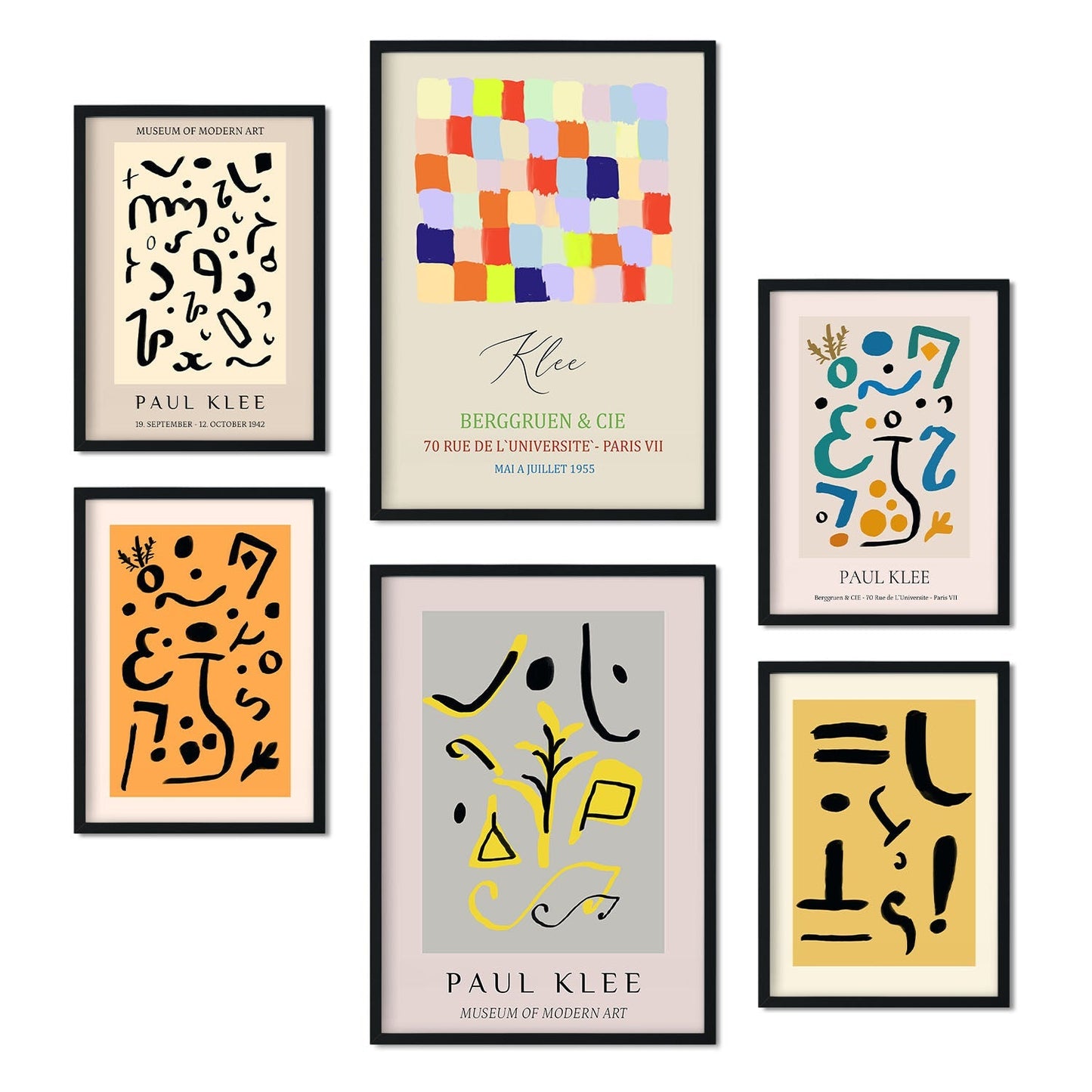Set de 6 pósters de Paul Klee. Colección de láminas con estética collage para la Tamaños A3 y A4. .-Artwork-Nacnic-Marco Negro-Nacnic Estudio SL