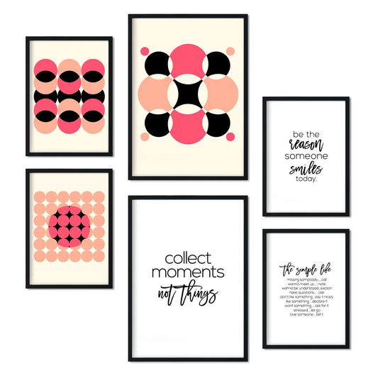 Set de 6 posters de Rosa y negro. Colección de láminas con estética collage para la Tamaños A3 y A4. .-Artwork-Nacnic-Nacnic Estudio SL