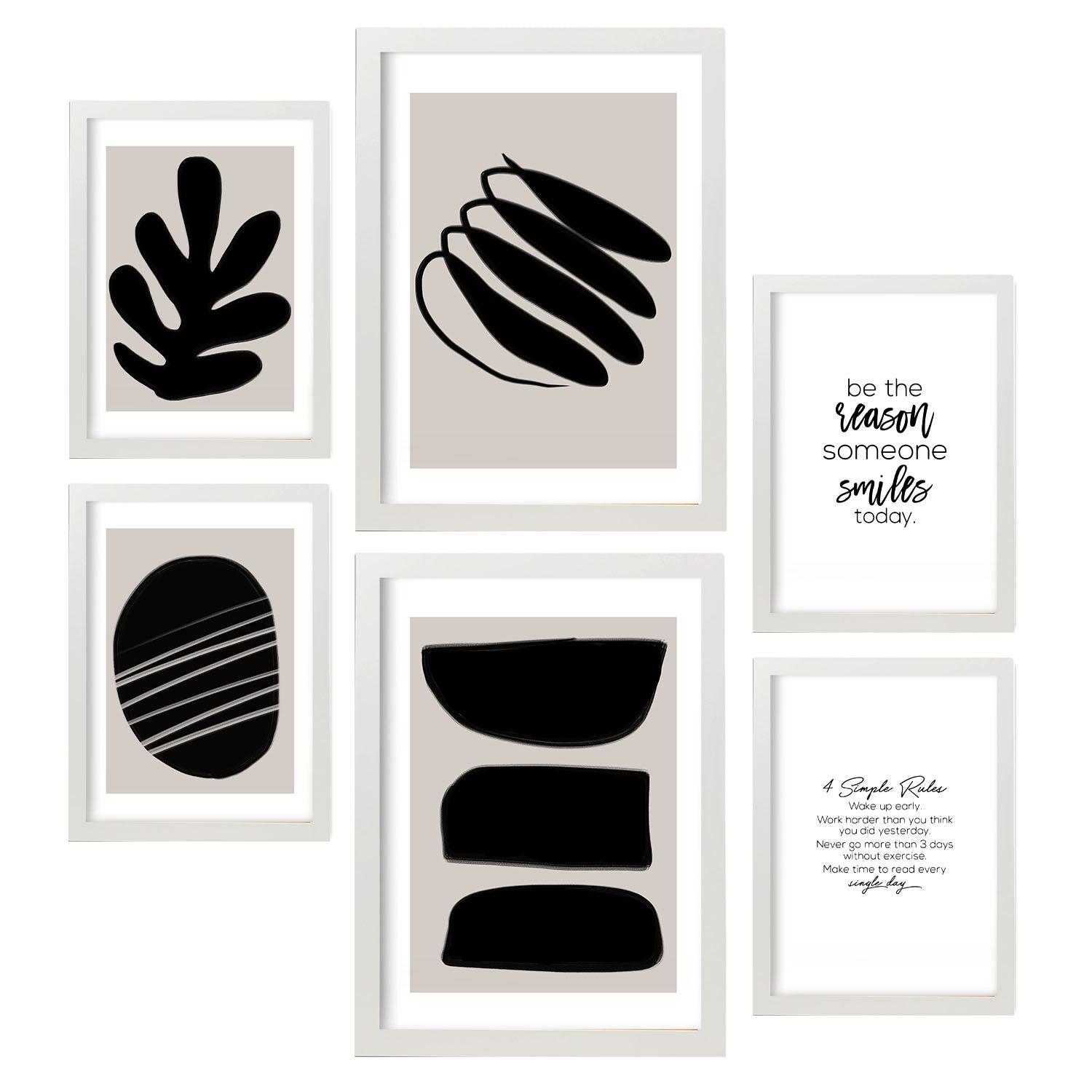 Set de 6 posters En blanco y negro. Colección de láminas con estética collage para la Tamaños A3 y A4. .-Artwork-Nacnic-Marco Blanco-Nacnic Estudio SL