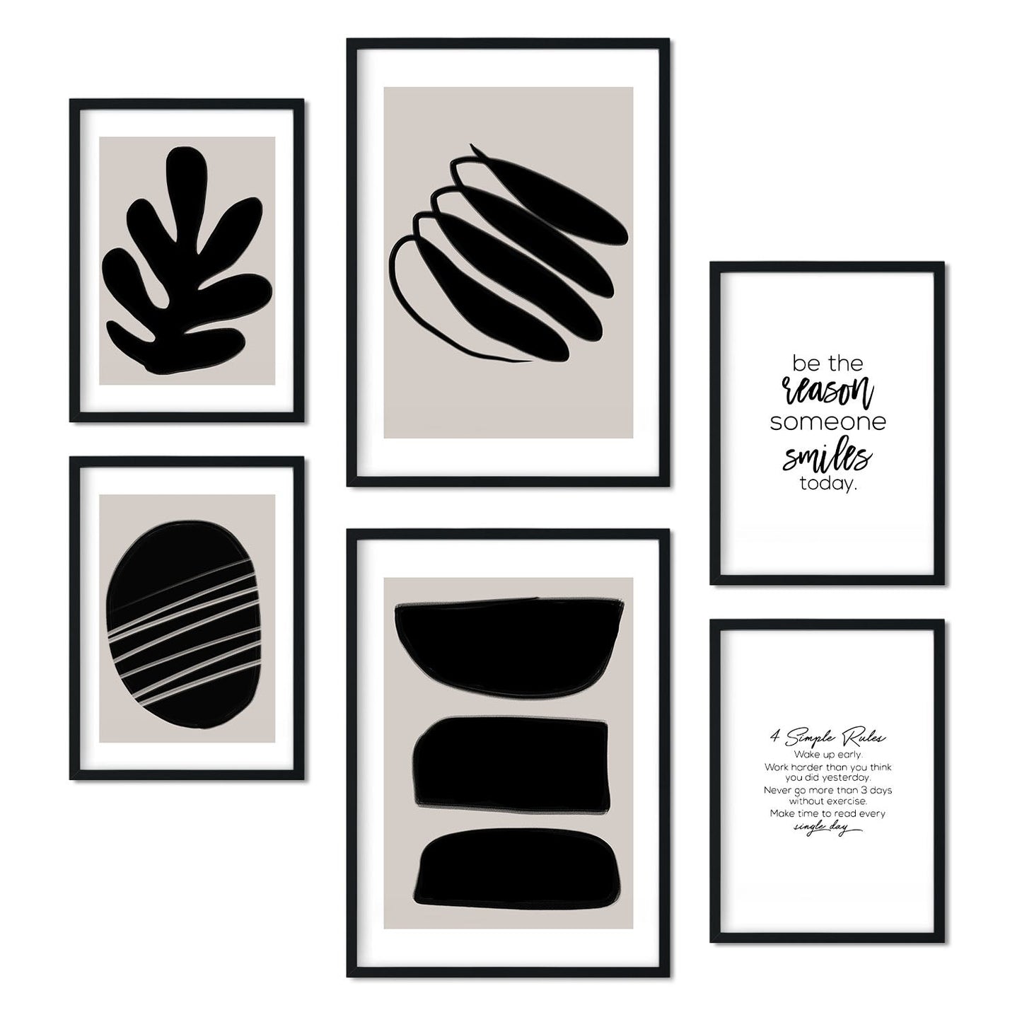 Set de 6 posters En blanco y negro. Colección de láminas con estética collage para la Tamaños A3 y A4. .-Artwork-Nacnic-Marco Negro-Nacnic Estudio SL