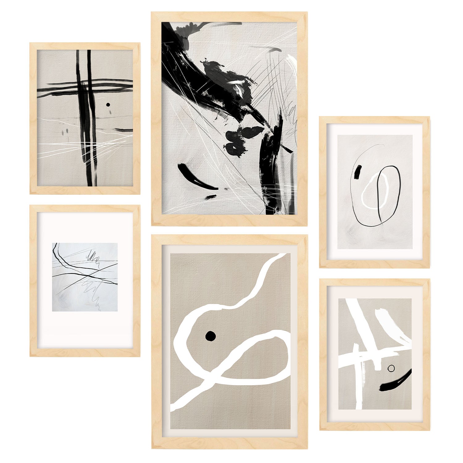 Set de 6 posters Kline. Colección de láminas con estética collage para la Tamaños A3 y A4. .-Artwork-Nacnic-Marco Madera clara-Nacnic Estudio SL
