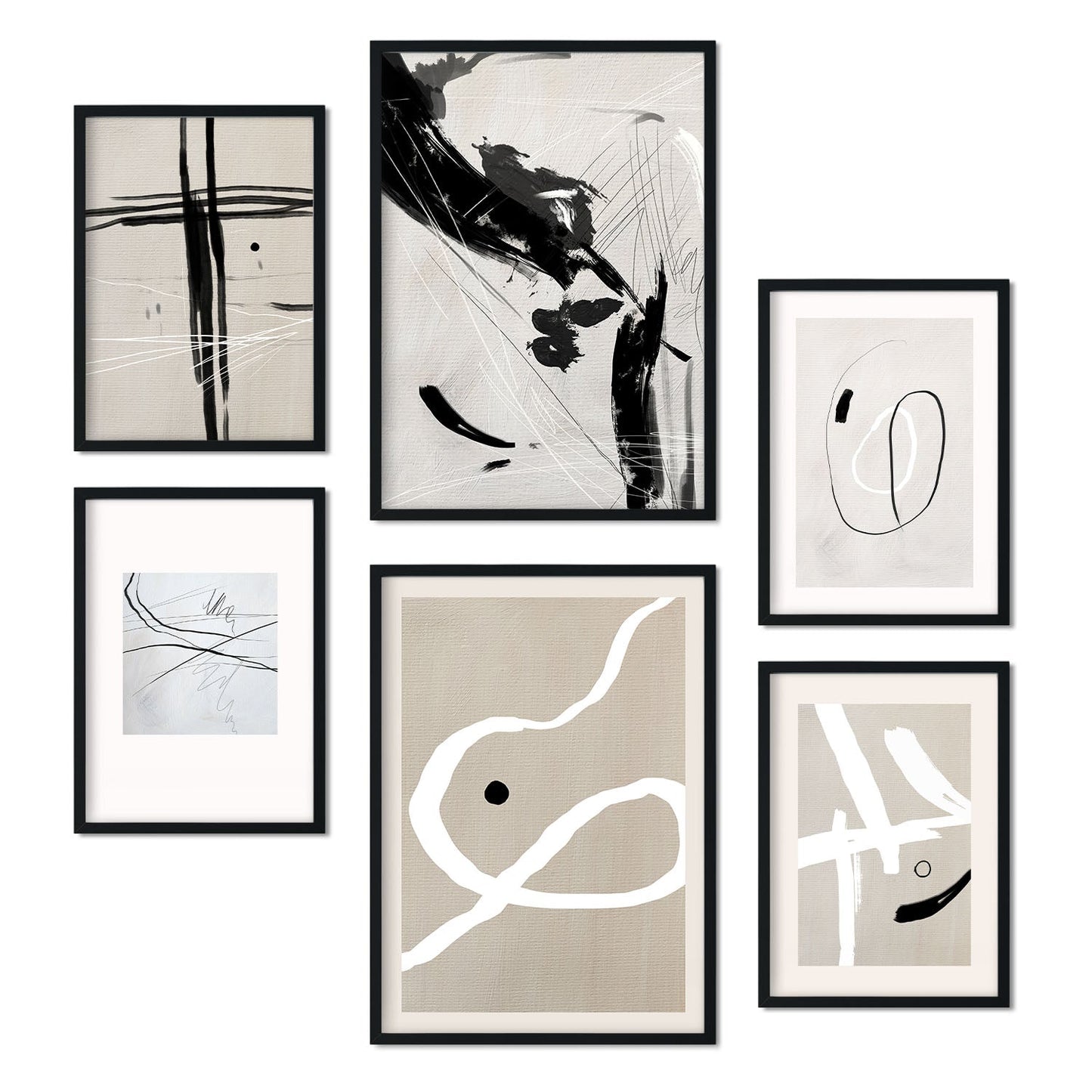 Set de 6 posters Kline. Colección de láminas con estética collage para la Tamaños A3 y A4. .-Artwork-Nacnic-Marco Negro-Nacnic Estudio SL
