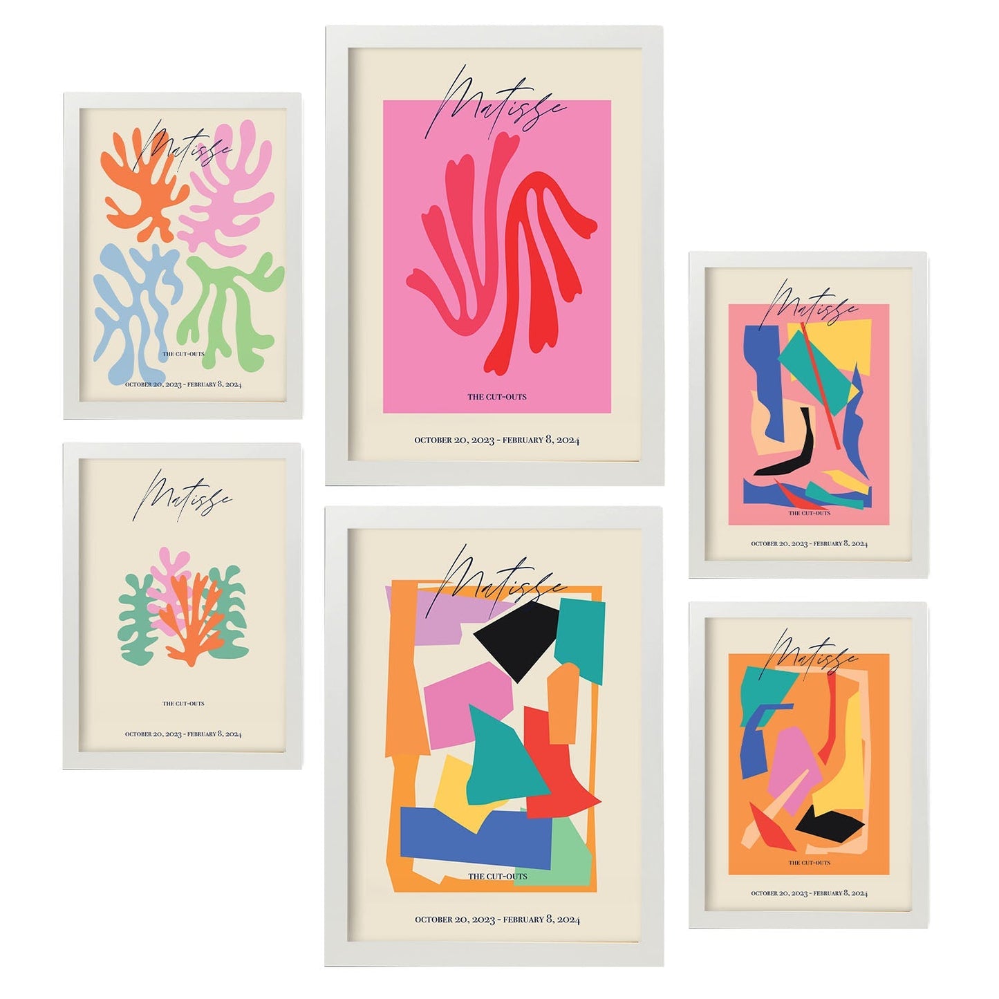 Set de 6 posters Matisse. Colección de láminas con estética collage para la Tamaños A3 y A4. .-Artwork-Nacnic-Marco Blanco-Nacnic Estudio SL