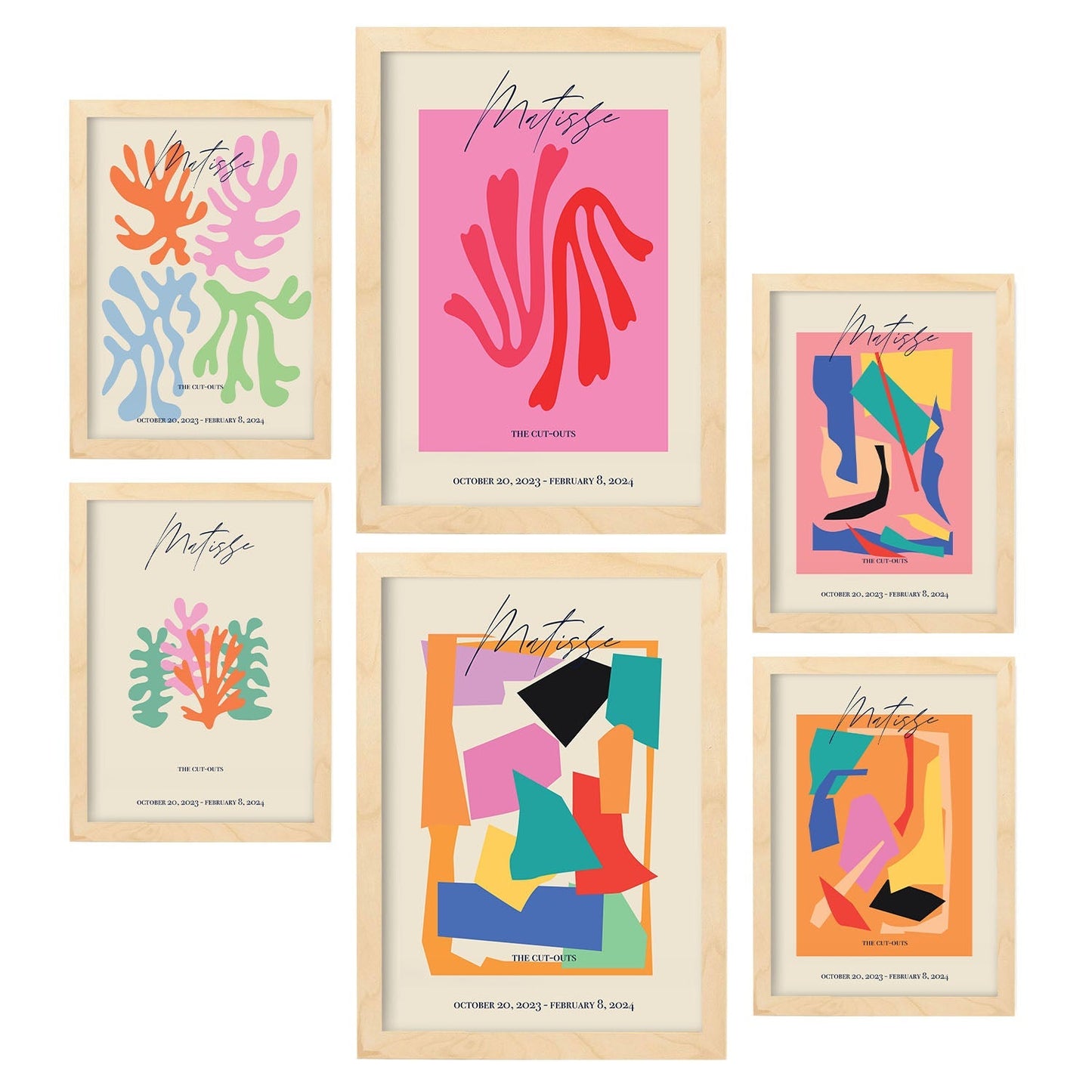 Set de 6 posters Matisse. Colección de láminas con estética collage para la Tamaños A3 y A4. .-Artwork-Nacnic-Marco Madera clara-Nacnic Estudio SL