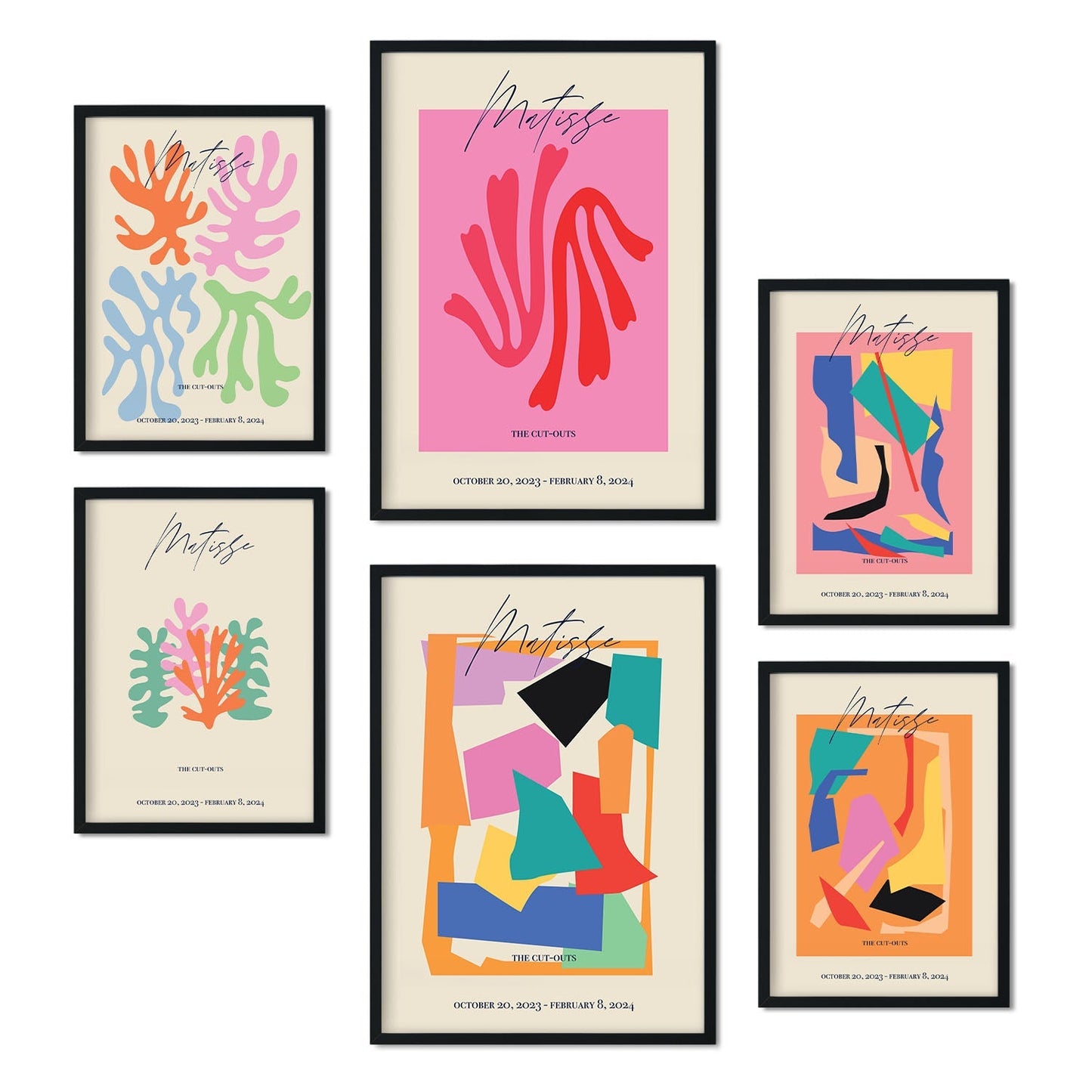 Set de 6 posters Matisse. Colección de láminas con estética collage para la Tamaños A3 y A4. .-Artwork-Nacnic-Marco Negro-Nacnic Estudio SL