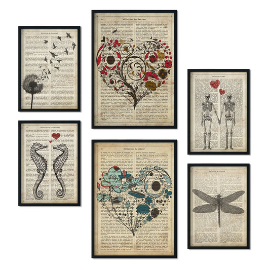 Set de 6 posters Texto vintage. Colección de láminas con estética collage para la Tamaños A3 y A4. .-Artwork-Nacnic-Marco Negro-Nacnic Estudio SL