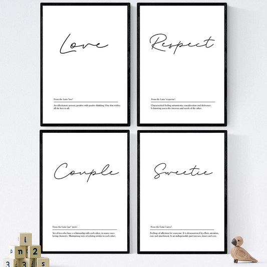 Set de cuatro láminas con definiciones de palabras en ingles. Poster 'Couples' de palabras con definiciones.-Artwork-Nacnic-Nacnic Estudio SL
