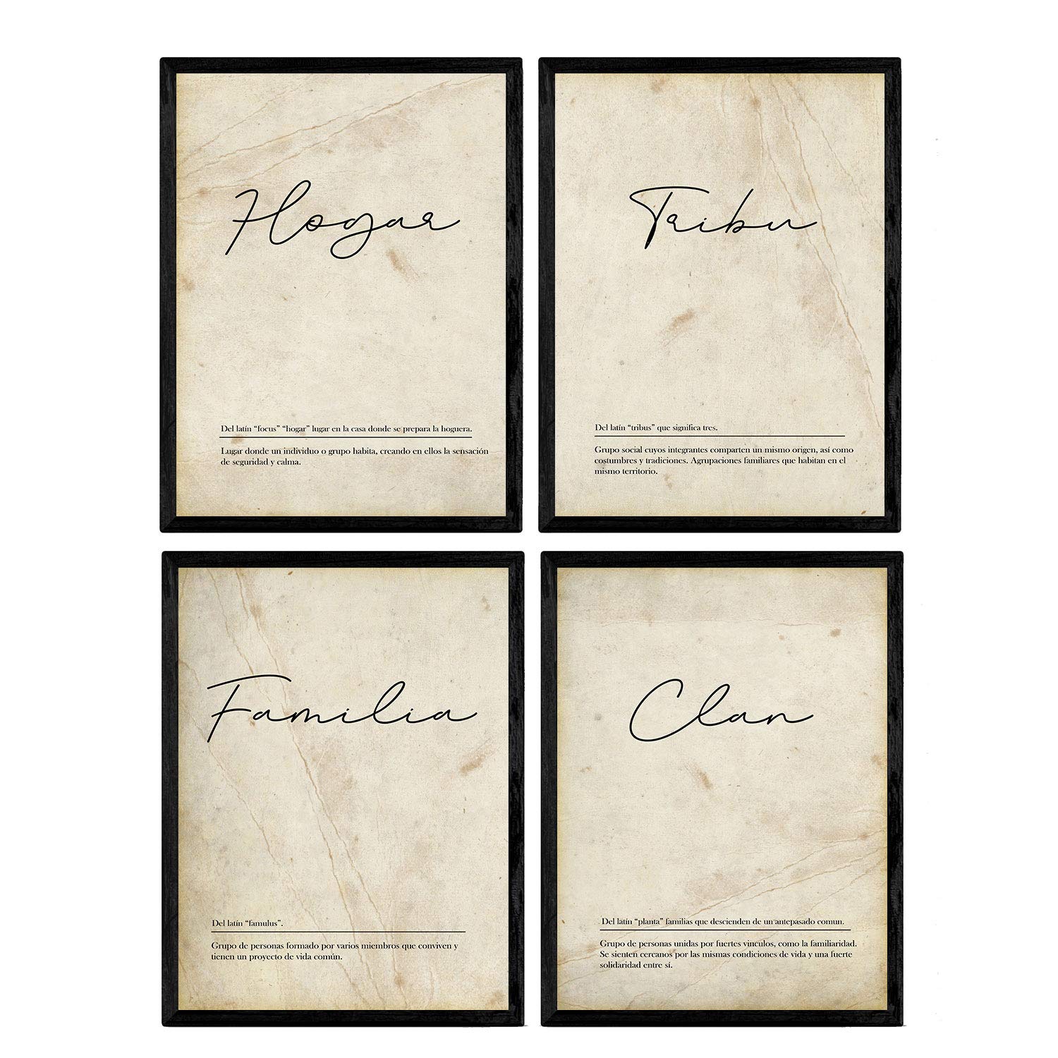 Set de cuatro láminas con definiciones de Palabras para familia Fondo vintage.-Artwork-Nacnic-Nacnic Estudio SL