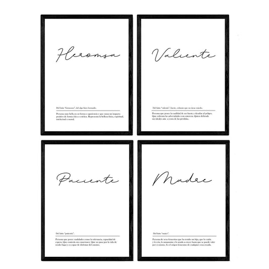Set de cuatro láminas con definiciones de Palabras para madre Fondo blanco-Artwork-Nacnic-Nacnic Estudio SL