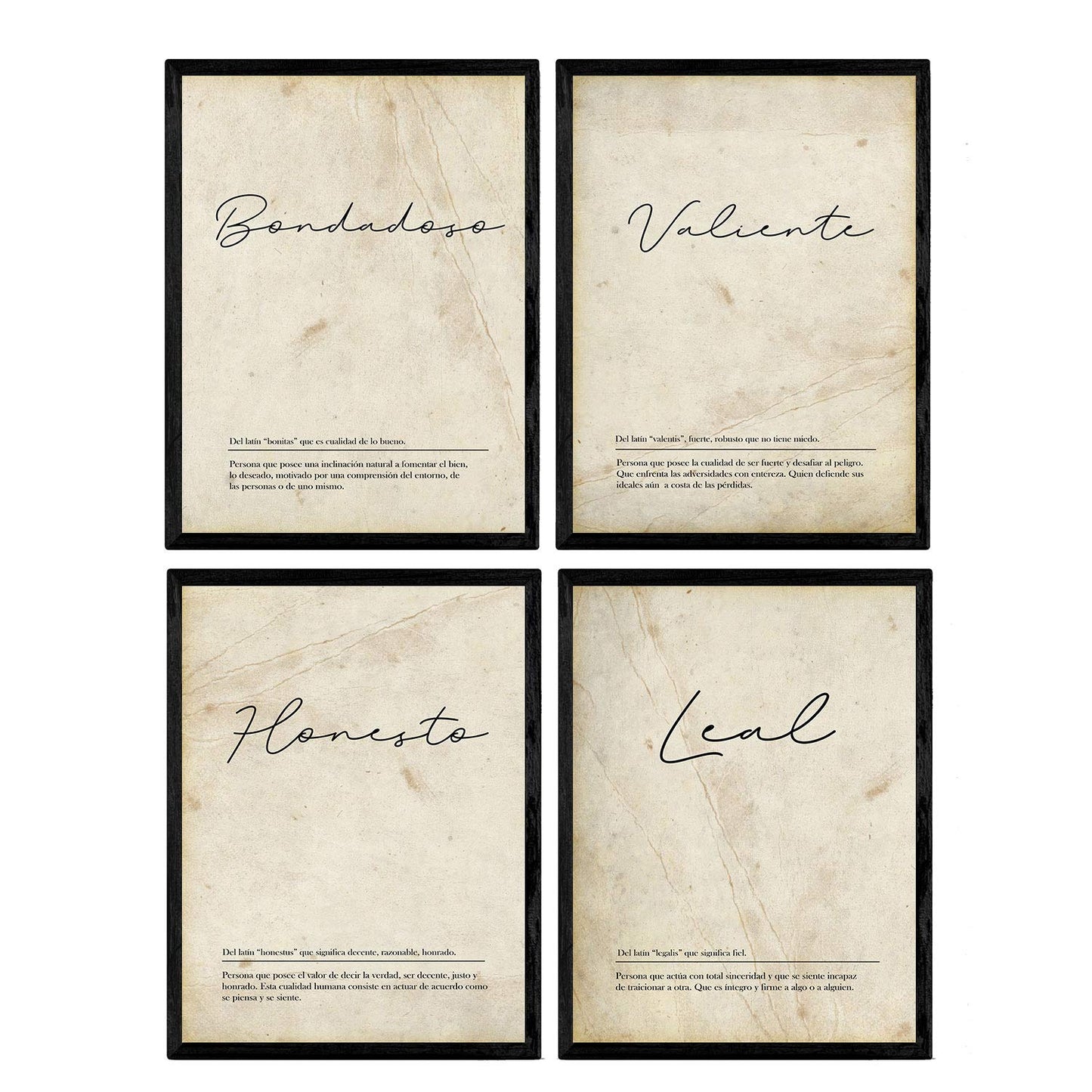 Set de cuatro láminas con definiciones de Palabras para mi pareja chico Fondo vintage.-Artwork-Nacnic-Nacnic Estudio SL