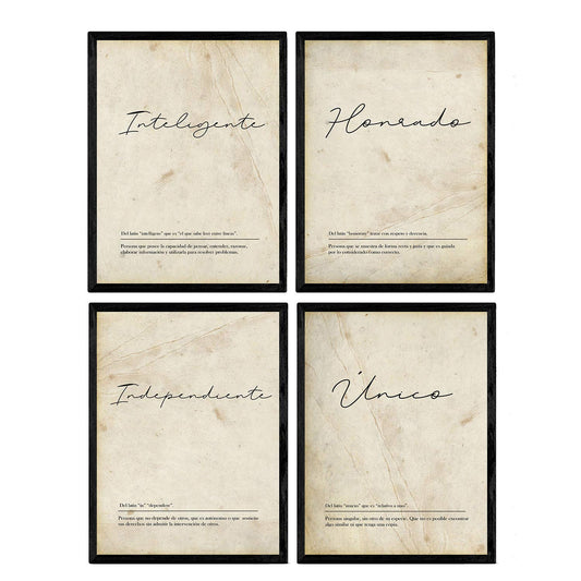 Set de cuatro láminas con definiciones de Palabras para mi pareja novio Fondo vintage.-Artwork-Nacnic-Nacnic Estudio SL