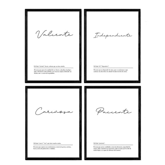 Set de cuatro láminas con definiciones de Palabras para pareja chicas Fondo blanco-Artwork-Nacnic-Nacnic Estudio SL