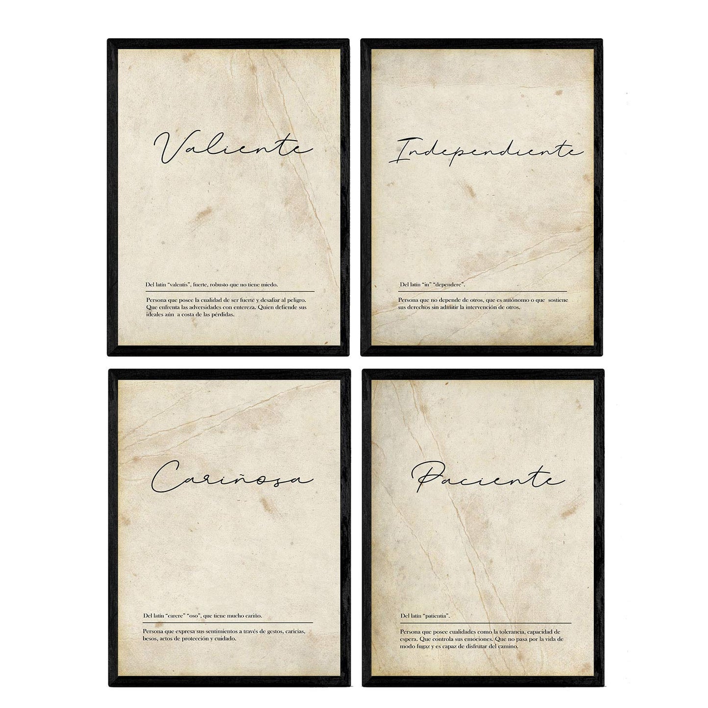 Set de cuatro láminas con definiciones de Palabras para pareja chicas Fondo vintage.-Artwork-Nacnic-Nacnic Estudio SL