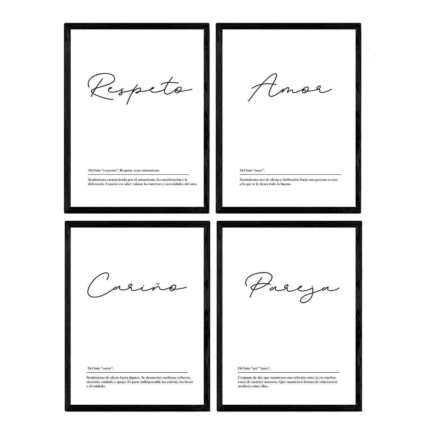 Set de cuatro láminas con definiciones de Palabras para pareja Fondo blanco-Artwork-Nacnic-Nacnic Estudio SL