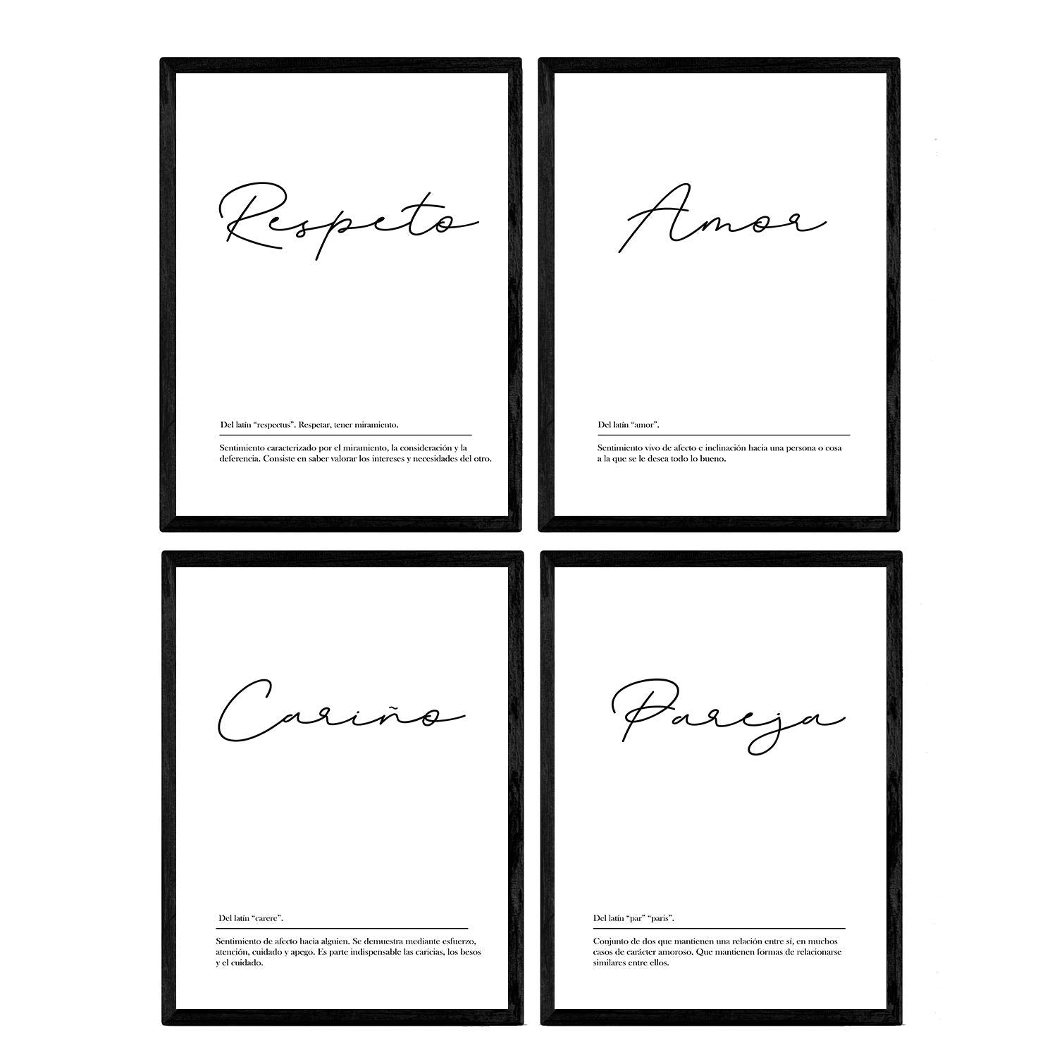 Set de cuatro láminas con definiciones de Palabras para pareja Fondo blanco-Artwork-Nacnic-Nacnic Estudio SL