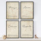 Set de cuatro láminas con definiciones de Palabras para pareja Fondo vintage.-Artwork-Nacnic-Nacnic Estudio SL