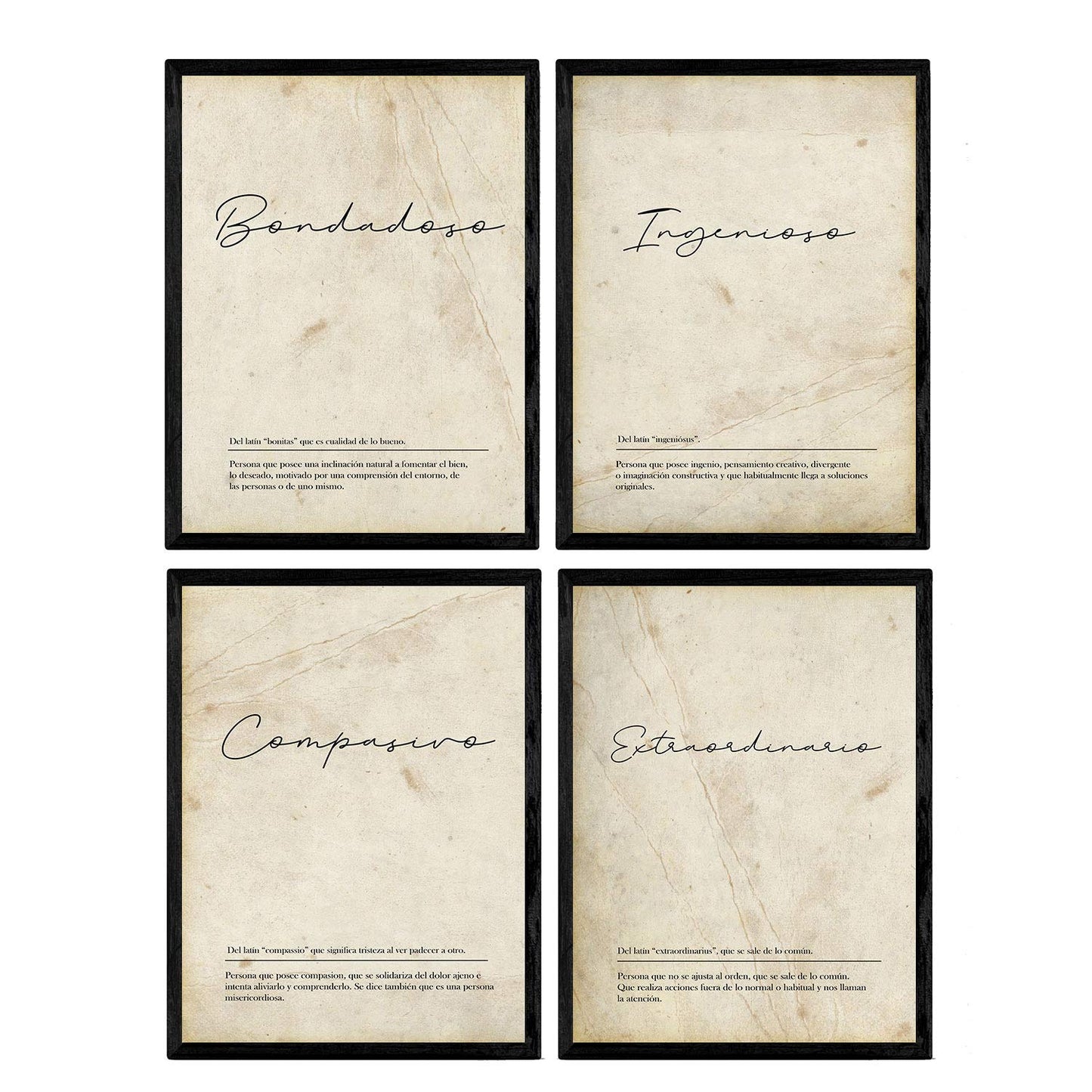 Set de cuatro láminas con definiciones de Palabras para pareja masculinas Fondo vintage.-Artwork-Nacnic-Nacnic Estudio SL