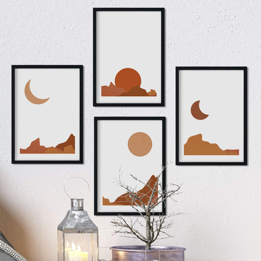 Set de cuatro láminas con diseños coloridos basados en Marruecos. Pack de láminas 'Desierto de Arizona' diseño minimalista.-Artwork-Nacnic-Nacnic Estudio SL