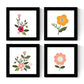 Set de cuatro láminas cuadradas con ilustraciones de flores llamativas tonos rosas y naranjas cm estilo escandinavo nordico-Artwork-Nacnic-Nacnic Estudio SL