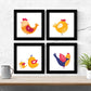 Set de cuatro láminas cuadradas con ilustraciones de Gallinas y pollos en familiaTamaño 20x20 cm estilo escandinavo nordico-Artwork-Nacnic-Nacnic Estudio SL