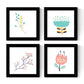 Set de cuatro láminas cuadradas con ilustraciones de ramas y flores tonos pastel cm estilo escandinavo nordico-Artwork-Nacnic-Nacnic Estudio SL