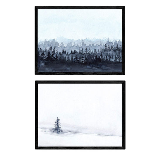 Set de dos láminas Invierno nordico blanco y negro. Láminas estilo nórdico para enmarcar-Artwork-Nacnic-Nacnic Estudio SL
