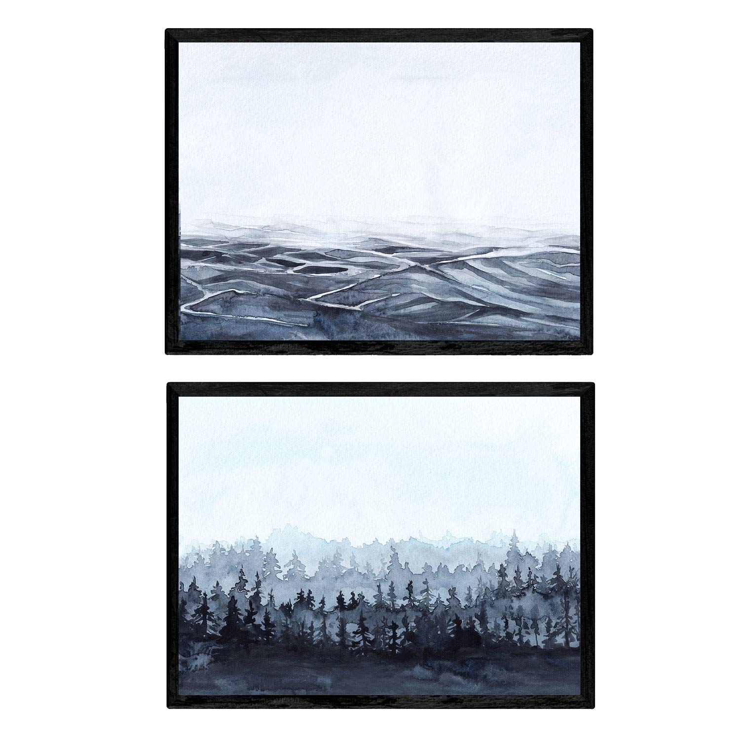 Set de dos láminas Noviembre agua y bosque. Láminas estilo nórdico para enmarcar-Artwork-Nacnic-Nacnic Estudio SL