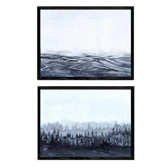 Set de dos láminas Noviembre agua y bosque. Láminas estilo nórdico para enmarcar-Artwork-Nacnic-Nacnic Estudio SL