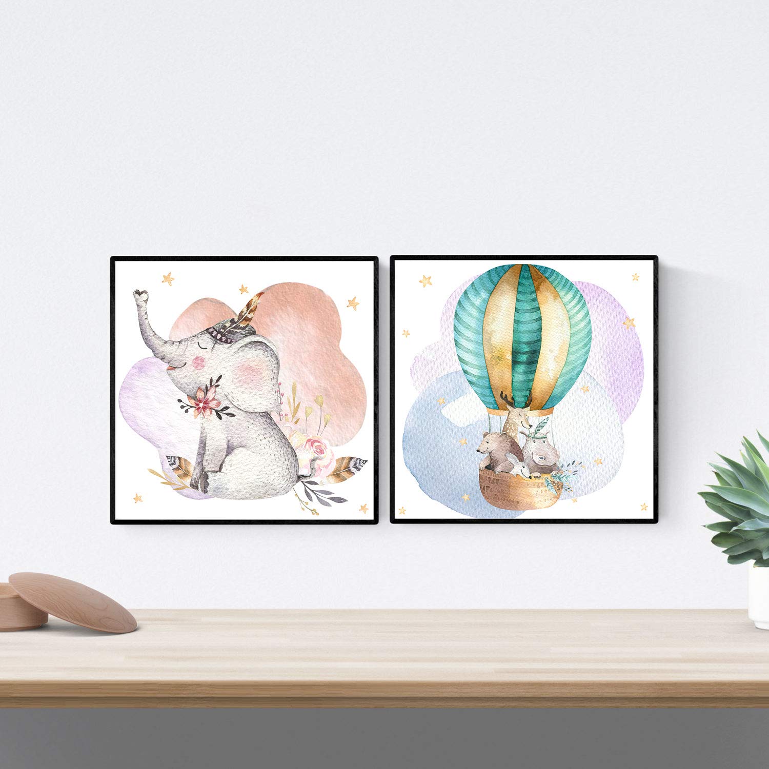 Set de Dos láminas para enmarcar Elefante y Globo tamaño 25x25 cm-Artwork-Nacnic-Nacnic Estudio SL