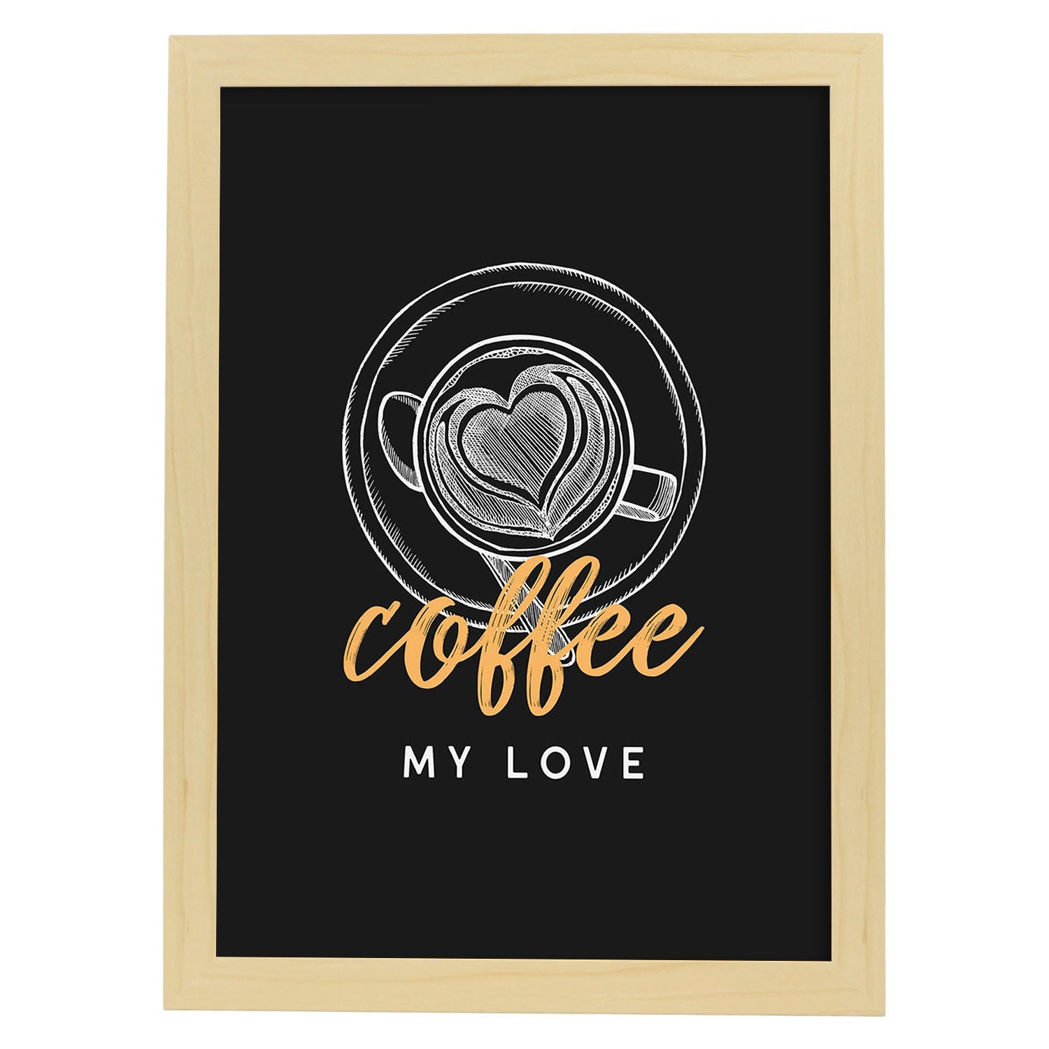 Set de láminas Amor por el café. Pósters para cafeterías, restaurantes y amantes del café.-Artwork-Nacnic-A3-Marco Madera clara-Nacnic Estudio SL