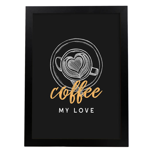 Set de láminas Amor por el café. Pósters para cafeterías, restaurantes y amantes del café.-Artwork-Nacnic-A4-Marco Negro-Nacnic Estudio SL