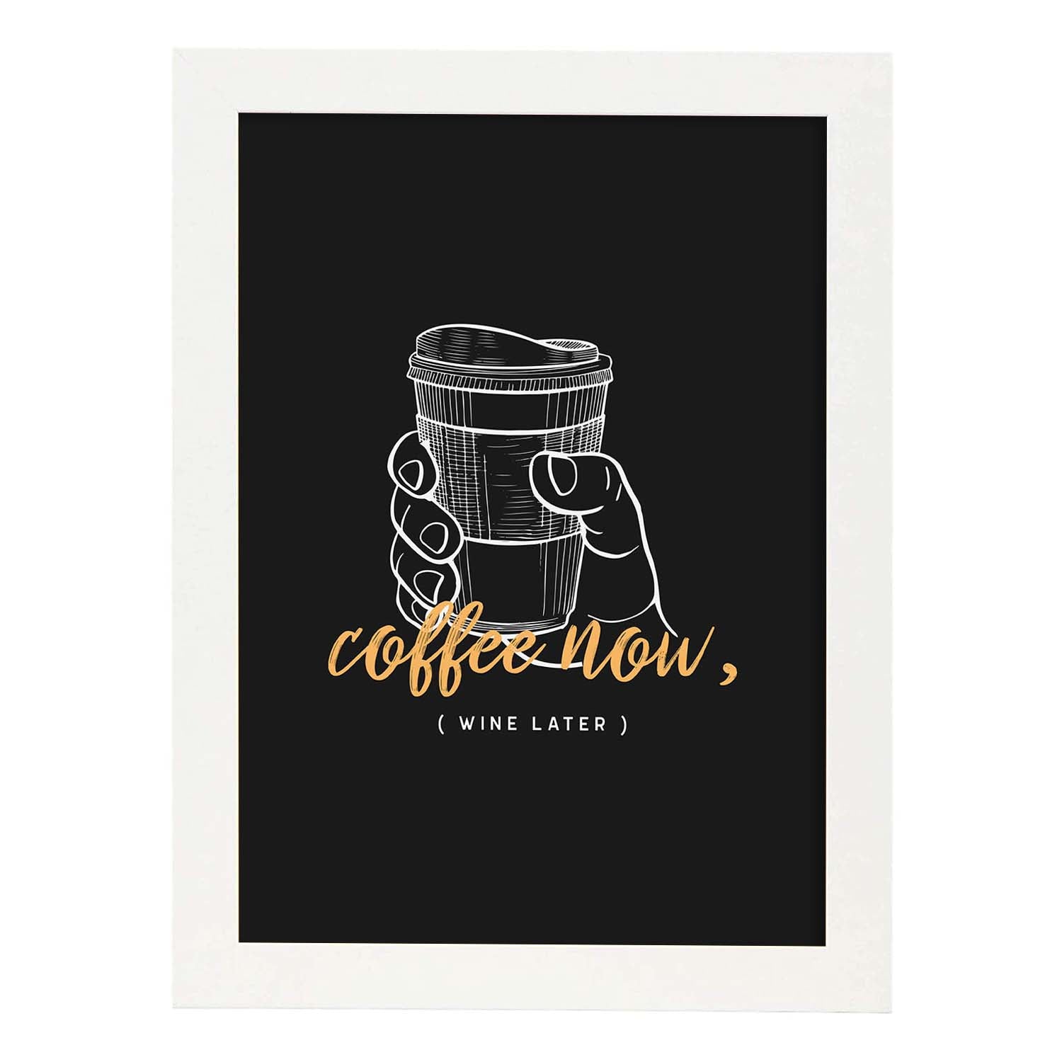 Set de láminas Café ahora, vino luego. Pósters para cafeterías, restaurantes y amantes del café.-Artwork-Nacnic-A3-Marco Blanco-Nacnic Estudio SL