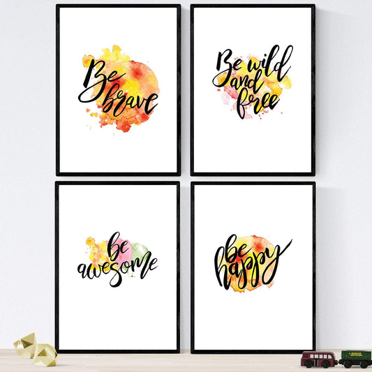 Set de láminas con mensajes felices y coloridos. Pack de posters 'Brave'.-Artwork-Nacnic-Nacnic Estudio SL
