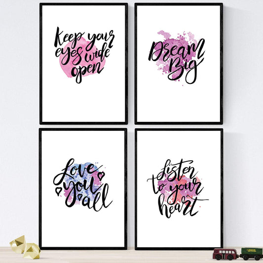 Set de láminas con mensajes felices y coloridos. Pack de posters 'Dream Big'.-Artwork-Nacnic-Nacnic Estudio SL