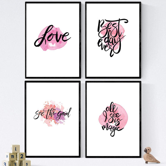 Set de láminas con mensajes felices y coloridos. Pack de posters 'Love'.-Artwork-Nacnic-Nacnic Estudio SL