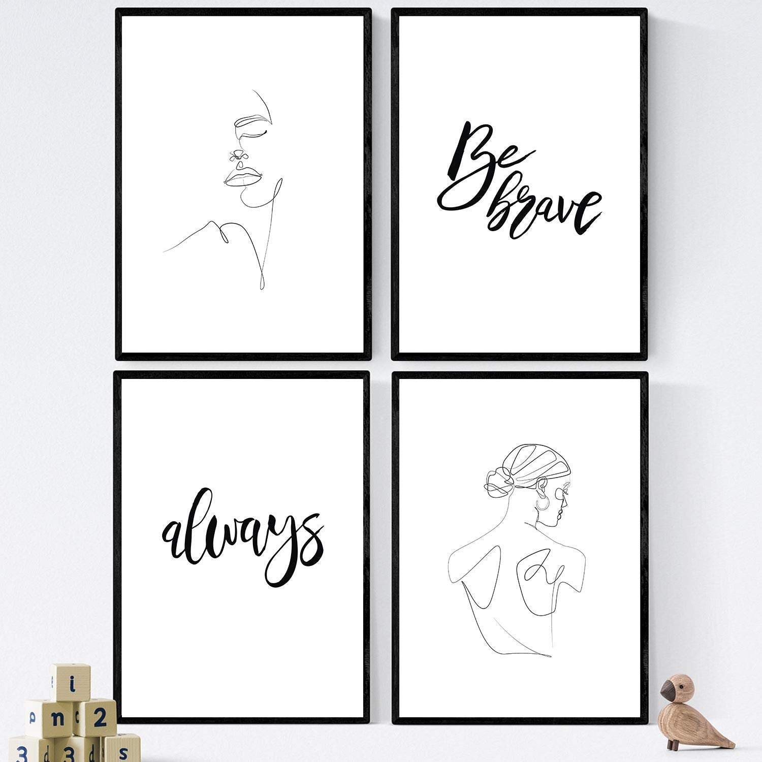Set de láminas con mensajes felices y dibujos a un solo trazo. Pack de posters 'Siempre se valiente'.-Artwork-Nacnic-Nacnic Estudio SL