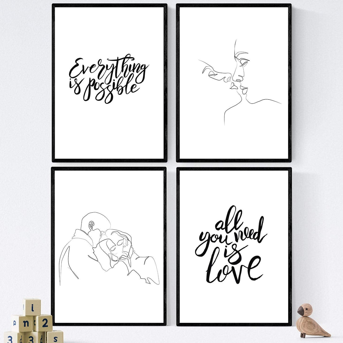 Set de láminas con mensajes felices y dibujos a un solo trazo. Pack de posters 'Todo es posible'.-Artwork-Nacnic-Nacnic Estudio SL