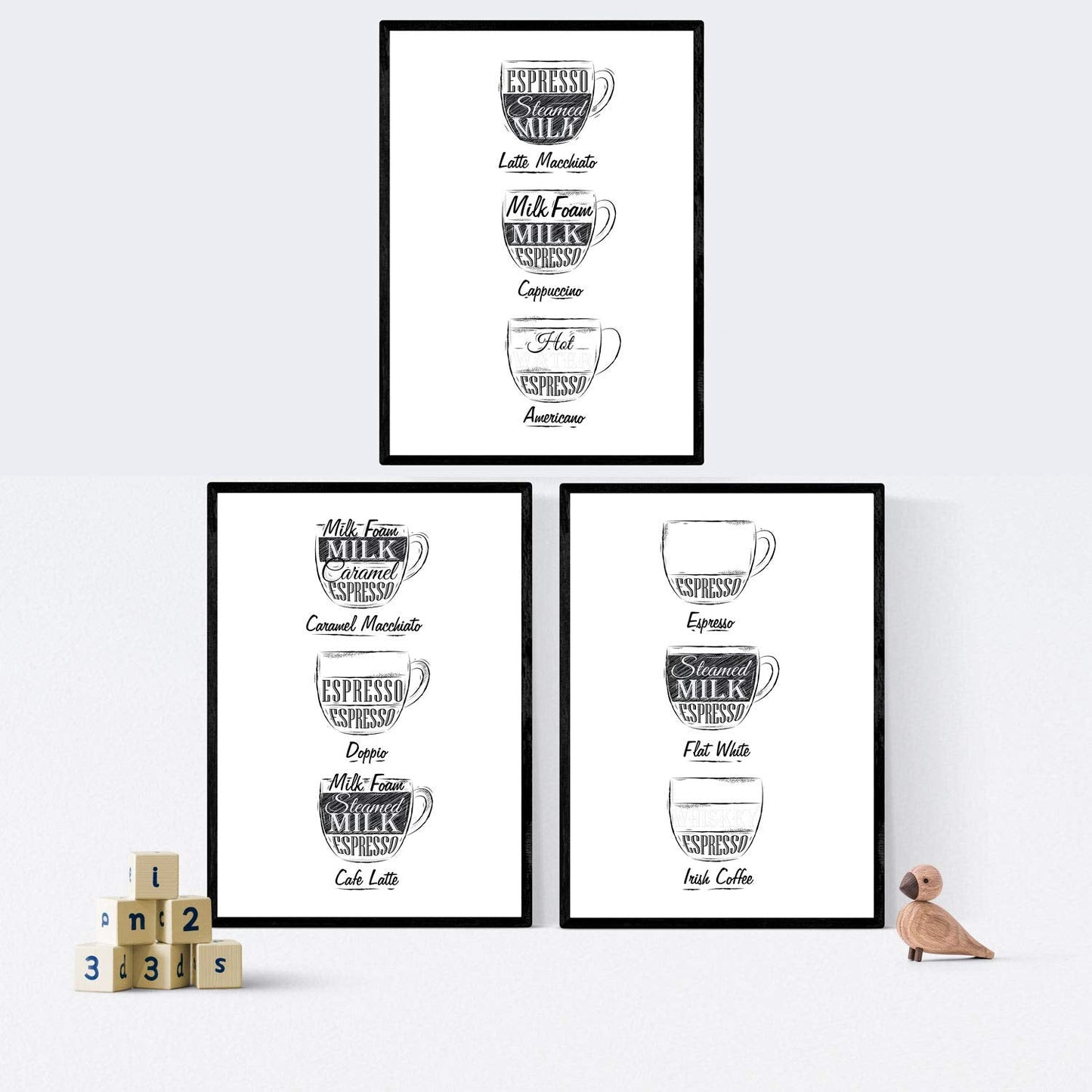 Set de láminas de café. Posters de tipos de café. Café fondo blanco.-Artwork-Nacnic-Nacnic Estudio SL