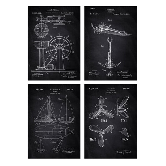 Set de Laminas de Patentes de Barcos. 250 gr A4 Size - Chalkboard-Artwork-Nacnic-Nacnic Estudio SL