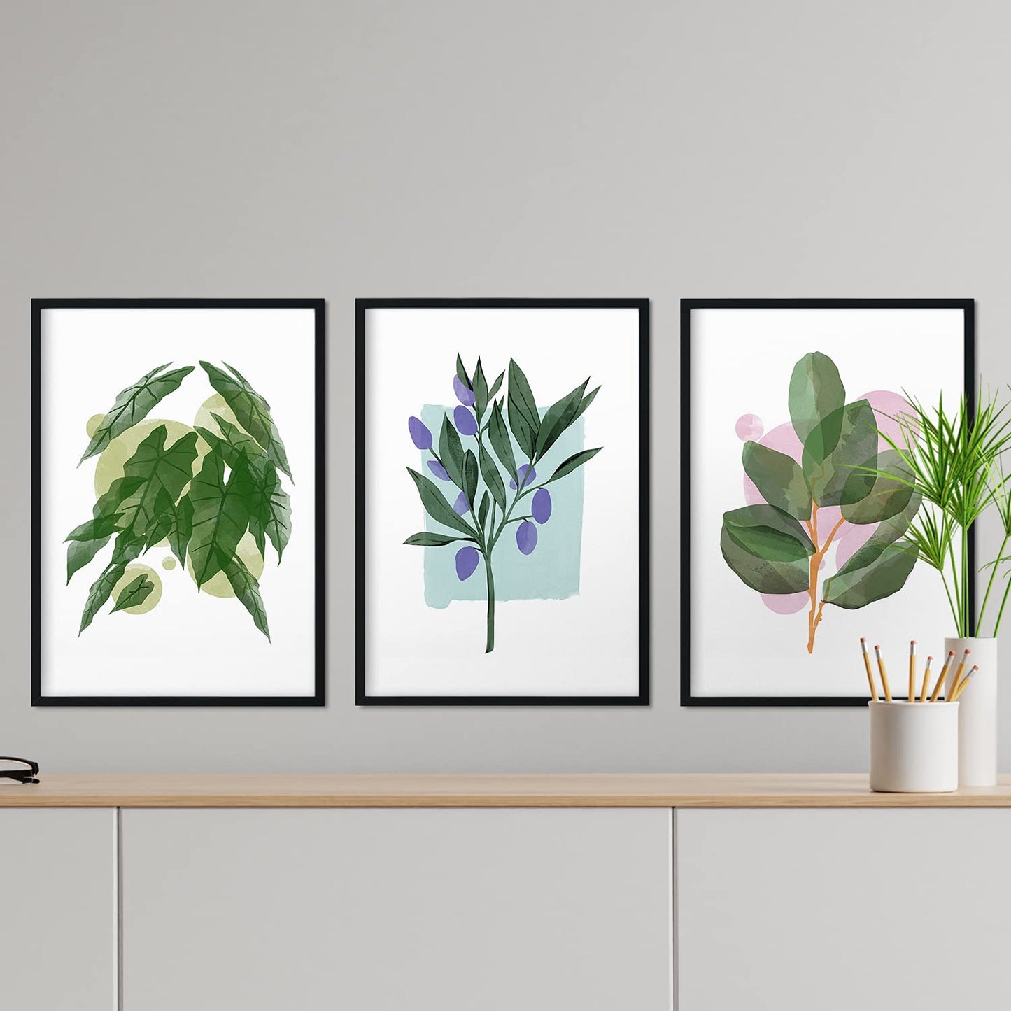Set de láminas Hojas. Pósters con ilustraciones de plantas y flores en estilo acuarela.-Artwork-Nacnic-Nacnic Estudio SL