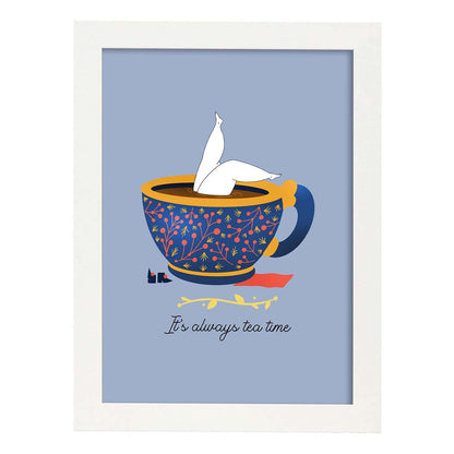 Set de láminas Hora del té. Pósters con ilustraciones para amantes del té y el café.-Artwork-Nacnic-A4-Marco Blanco-Nacnic Estudio SL