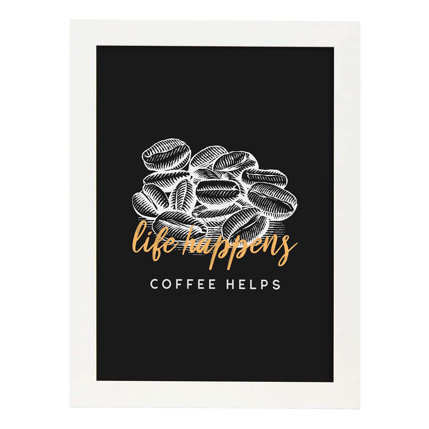 Set de láminas La vida ocurre, el cafe ayuda. Pósters para cafeterías, restaurantes y amantes del café.-Artwork-Nacnic-A3-Marco Blanco-Nacnic Estudio SL