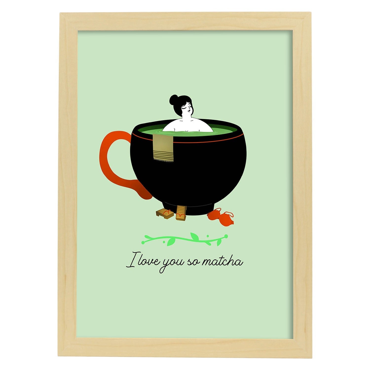 Set de láminas Matcha. Pósters con ilustraciones para amantes del té y el café.-Artwork-Nacnic-A3-Marco Madera clara-Nacnic Estudio SL