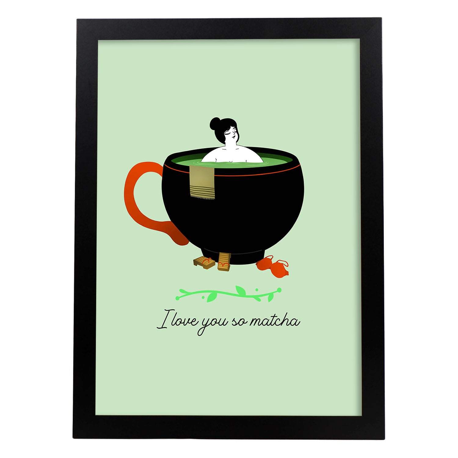Set de láminas Matcha. Pósters con ilustraciones para amantes del té y el café.-Artwork-Nacnic-A4-Marco Negro-Nacnic Estudio SL