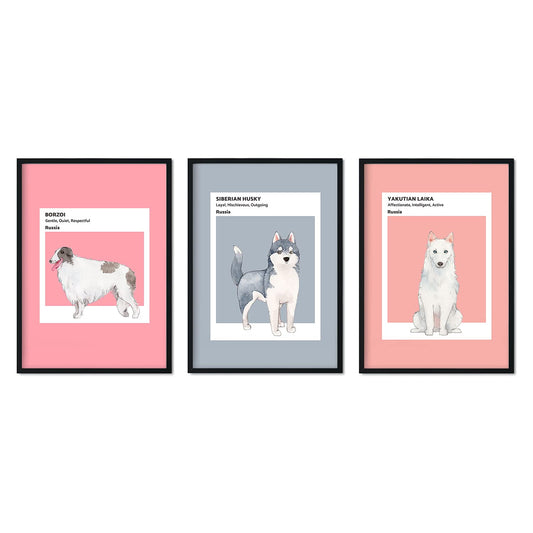 Set de láminas Pack Rusia. Pósters con ilustraciones de razas de perro en tonos cálidos y pastel.-Artwork-Nacnic-Nacnic Estudio SL