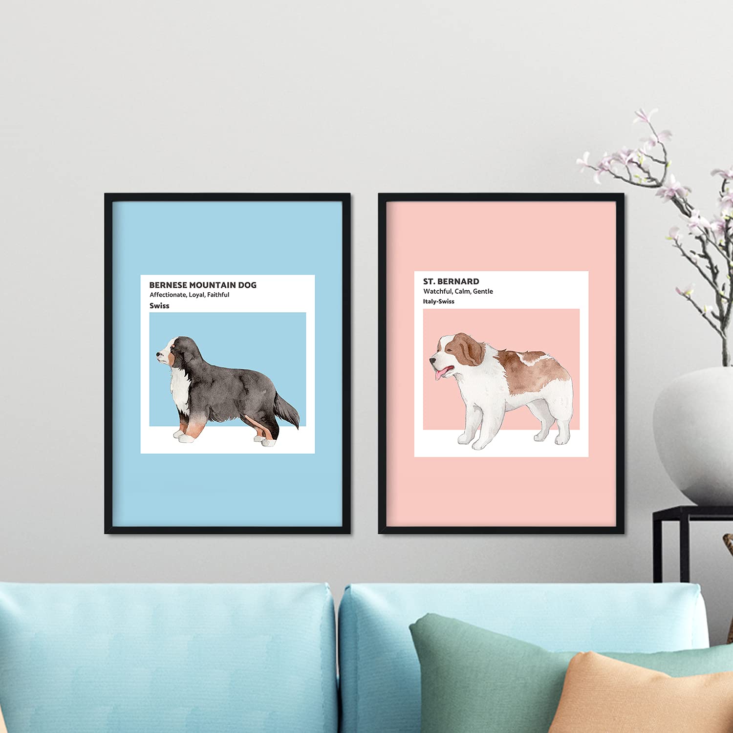 Set de láminas Pack Suiza. Pósters con ilustraciones de razas de perro en tonos cálidos y pastel.-Artwork-Nacnic-Nacnic Estudio SL