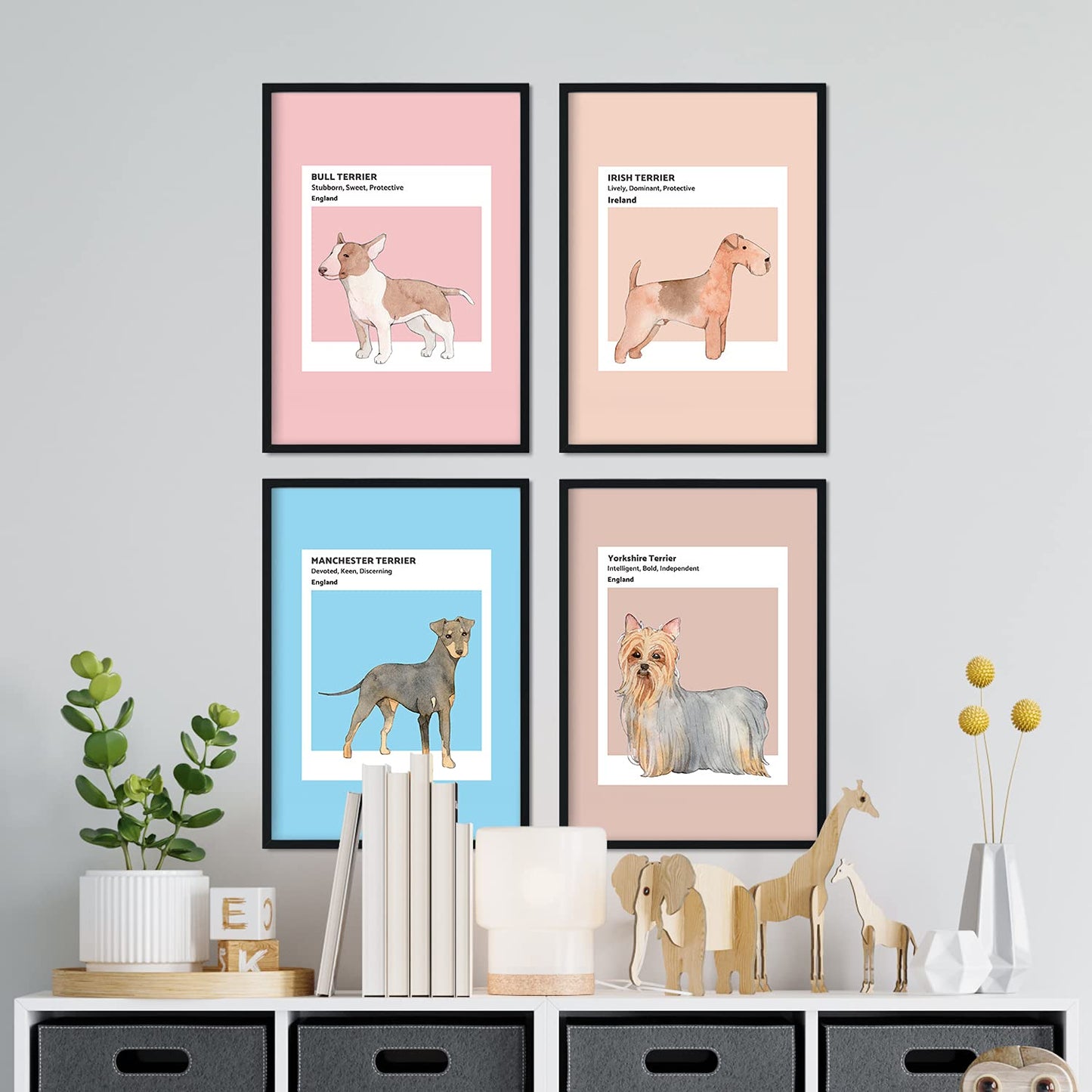 Set de láminas Pack Terrier. Pósters con ilustraciones de razas de perro en tonos cálidos y pastel.-Artwork-Nacnic-Nacnic Estudio SL