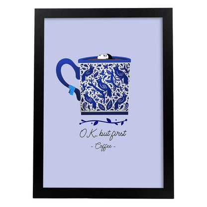 Set de láminas Primero un café. Pósters con ilustraciones para amantes del té y el café.-Artwork-Nacnic-A4-Marco Negro-Nacnic Estudio SL