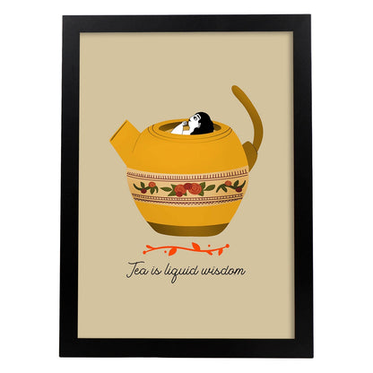 Set de láminas Sabiduría líquida. Pósters con ilustraciones para amantes del té y el café.-Artwork-Nacnic-A4-Marco Negro-Nacnic Estudio SL