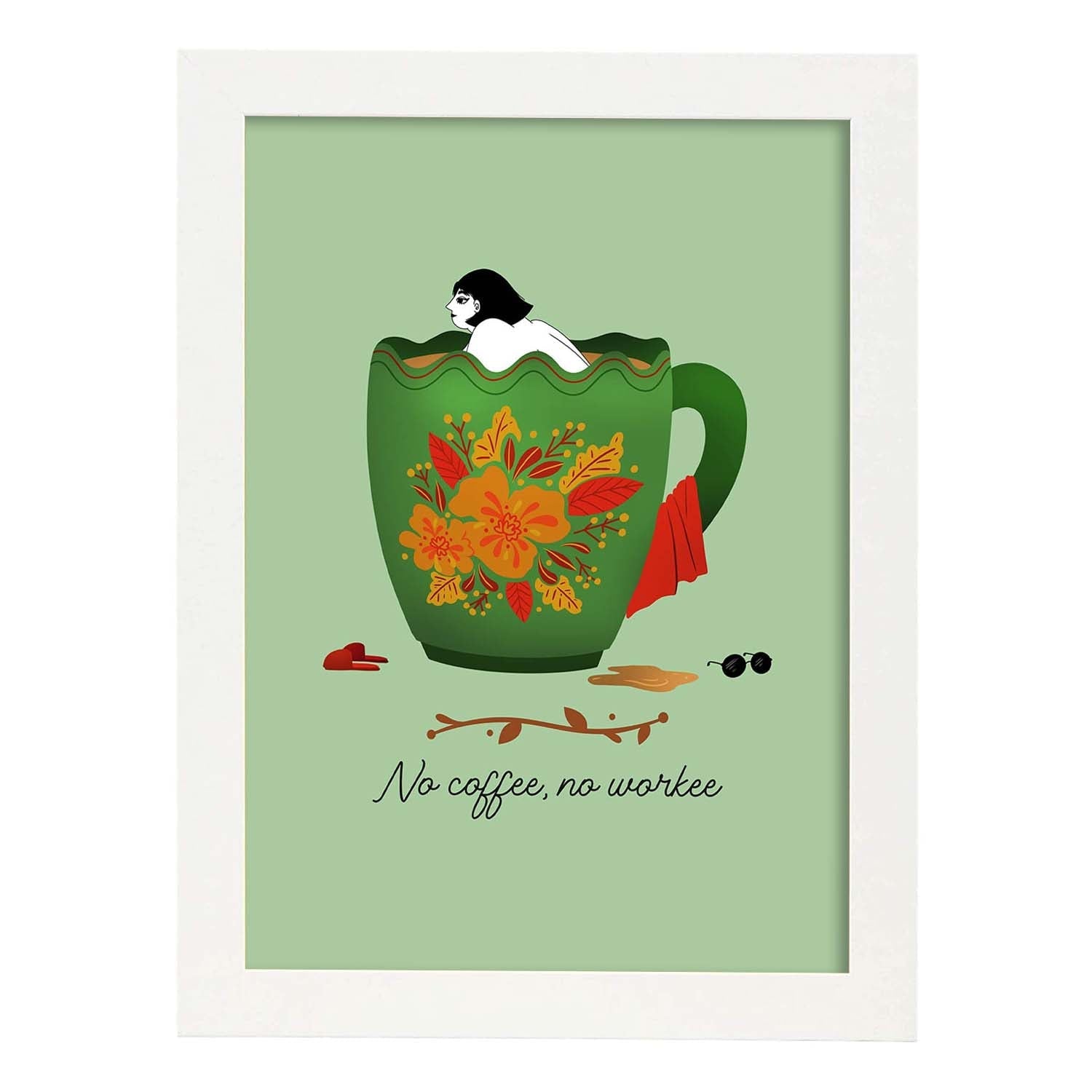 Set de láminas Sin café no. Pósters con ilustraciones para amantes del té y el café.-Artwork-Nacnic-A3-Marco Blanco-Nacnic Estudio SL